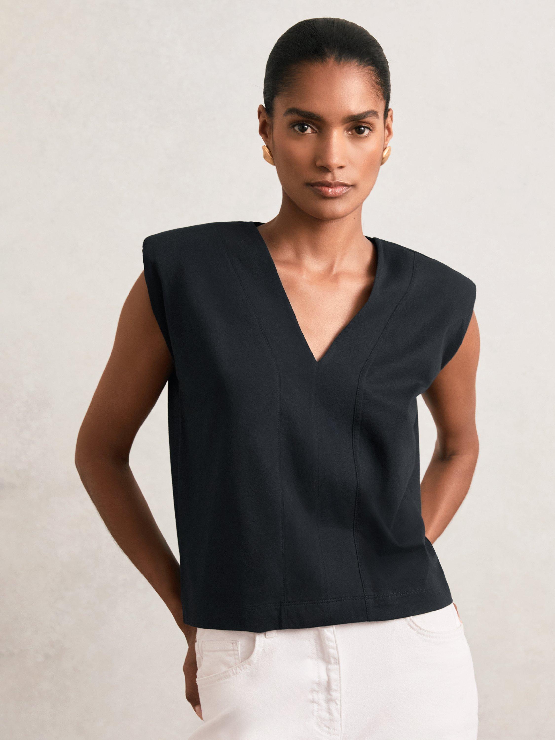 Product image 1 of 5, which shows Reiss Dixie V-Neck Tank Top, Navy, M