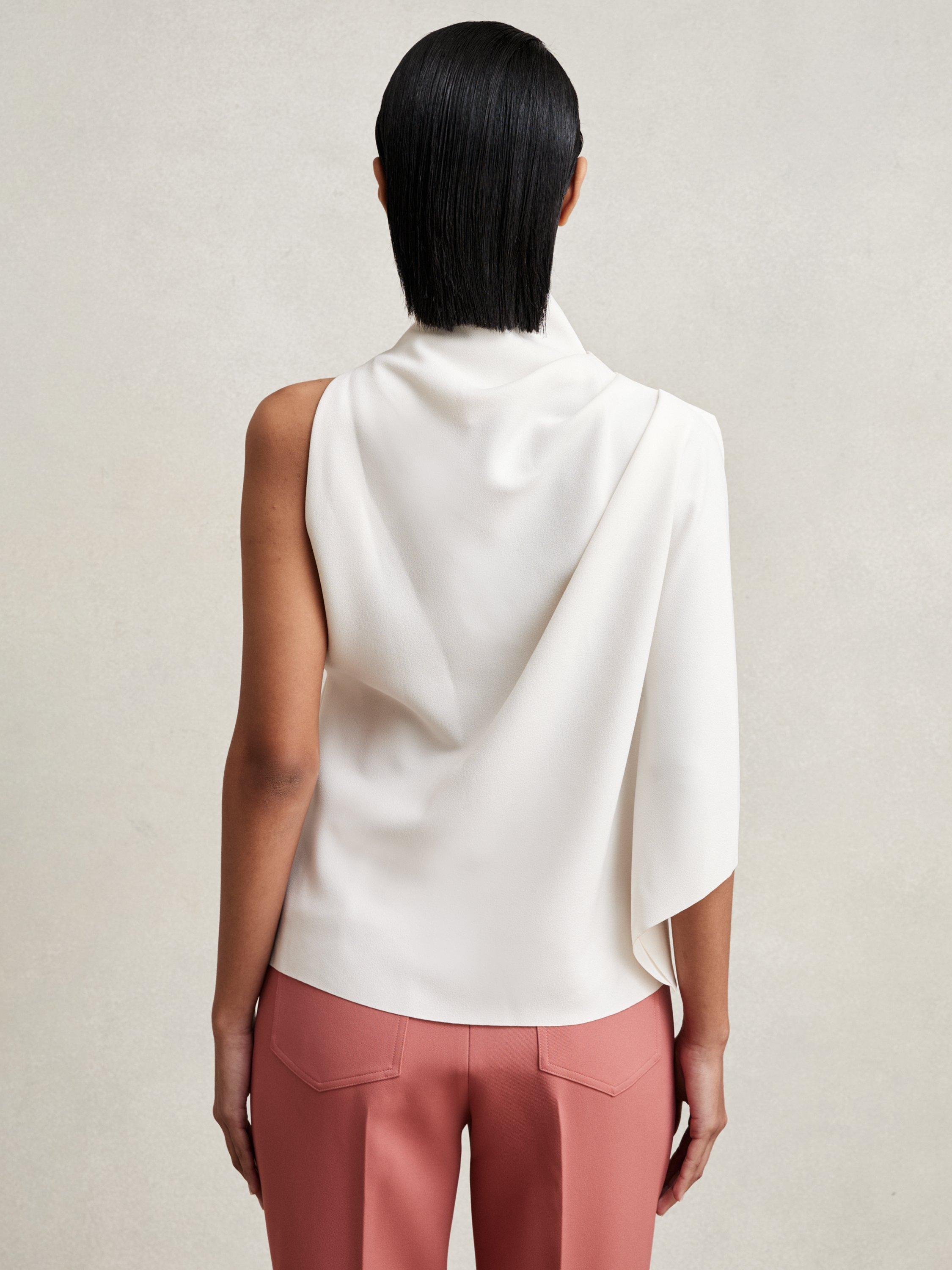 Product image 2 of 5, which shows Reiss Elle Drape Asymmetric Top, Ivory, 10