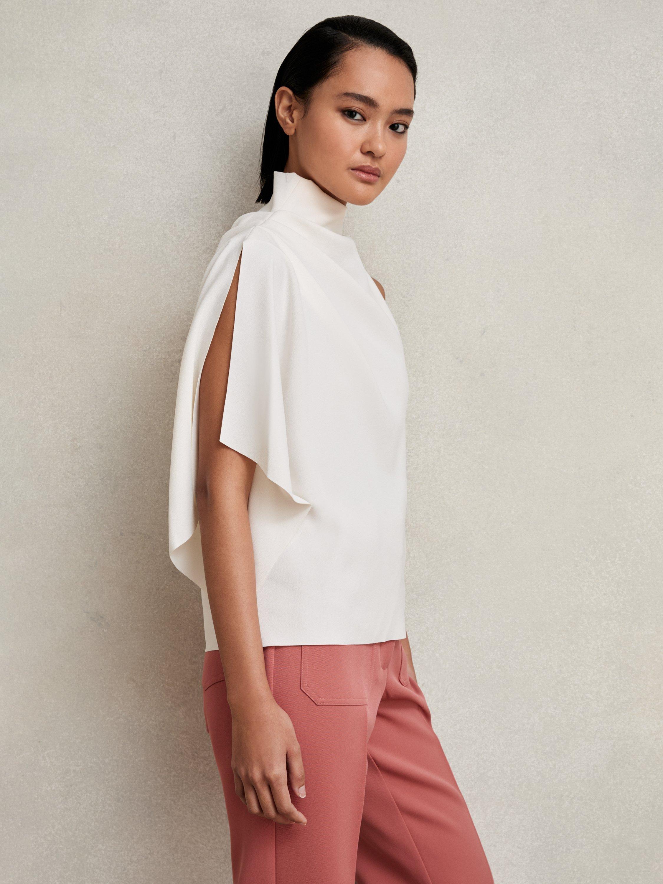 Product image 4 of 5, which shows Reiss Elle Drape Asymmetric Top, Ivory, 10