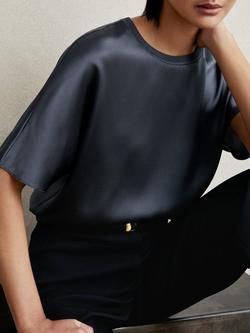 Reiss Lena Pure Silk T-Shirt - view 2, Blue