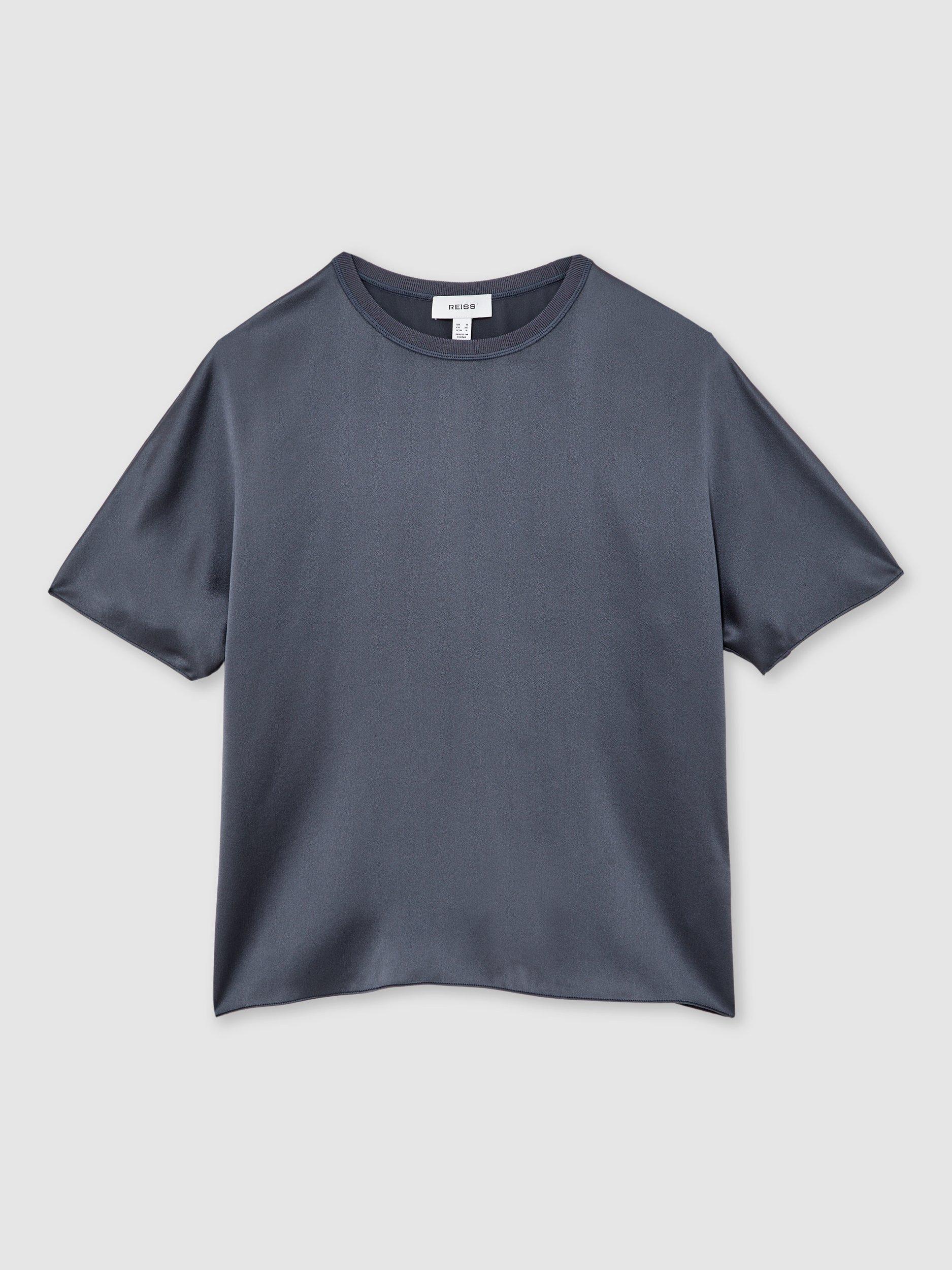 Product image 3 of 5, which shows Reiss Lena Pure Silk T-Shirt, Blue, 6