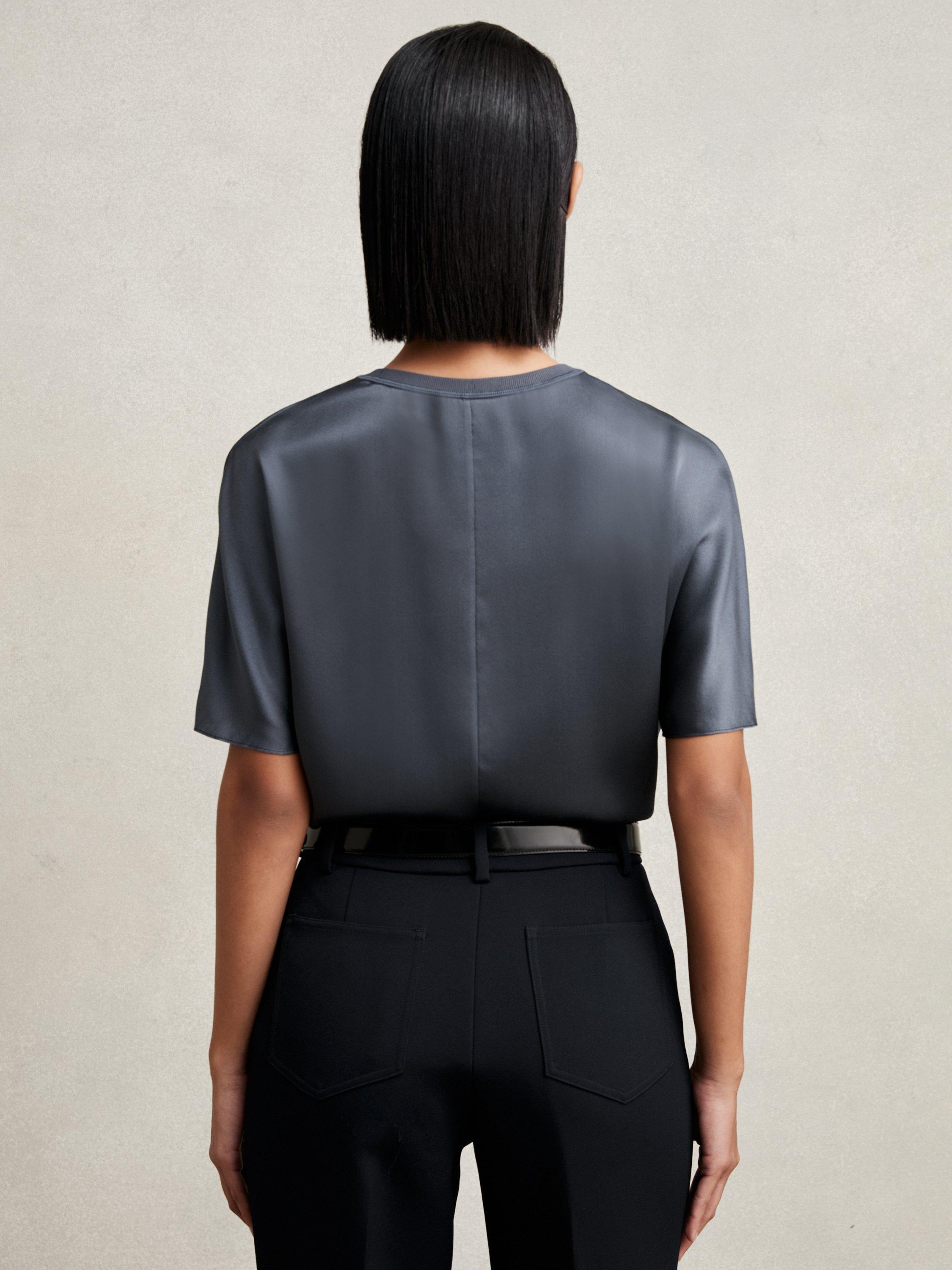 Product image 5 of 5, which shows Reiss Lena Pure Silk T-Shirt, Blue, 6