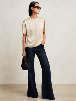 Reiss Lena Pure Silk T-Shirt, Champagne