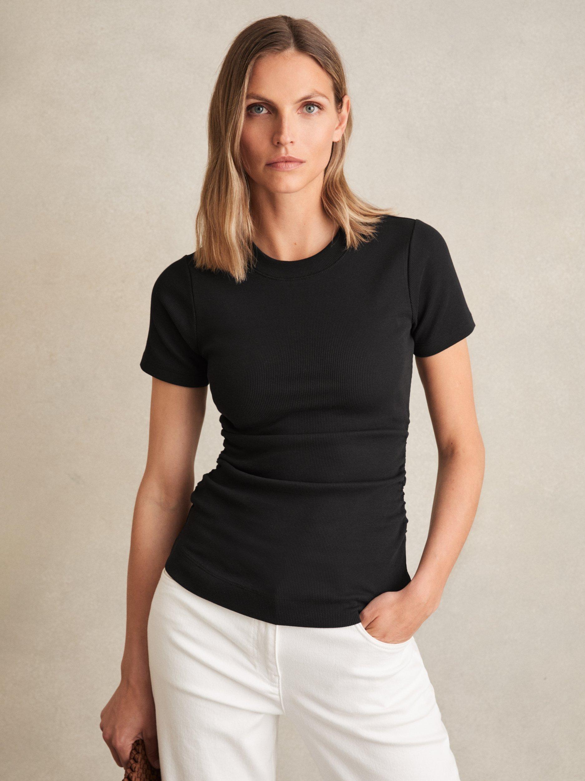 Product image 1 of 5, which shows Reiss Tess Ribbed T-Shirt, Black, XS