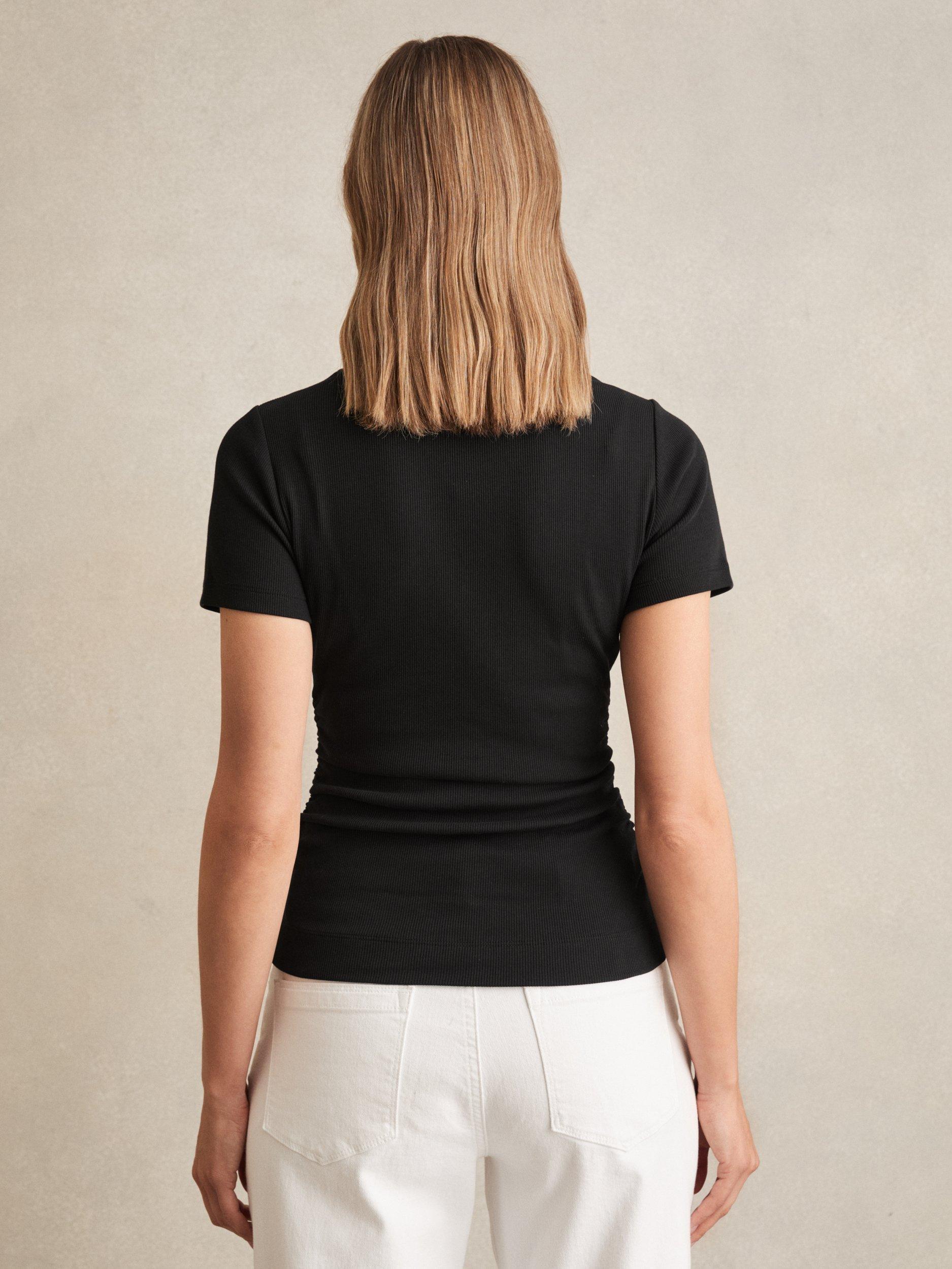 Product image 2 of 5, which shows Reiss Tess Ribbed T-Shirt, Black, XS