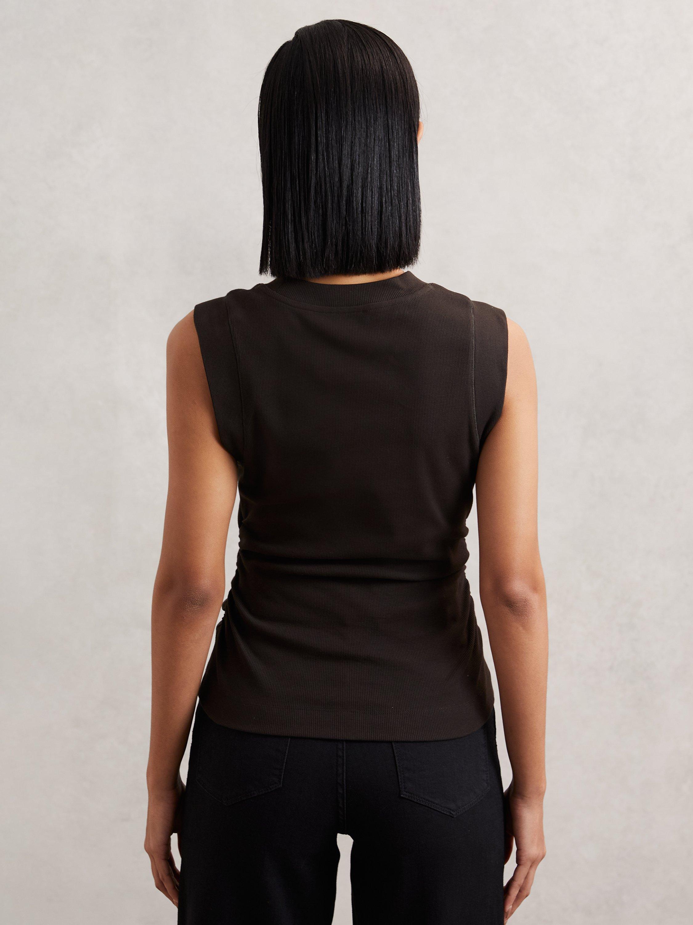 Product image 2 of 5, which shows Reiss Trudy Ruched Vest Top, Chocolate, XS