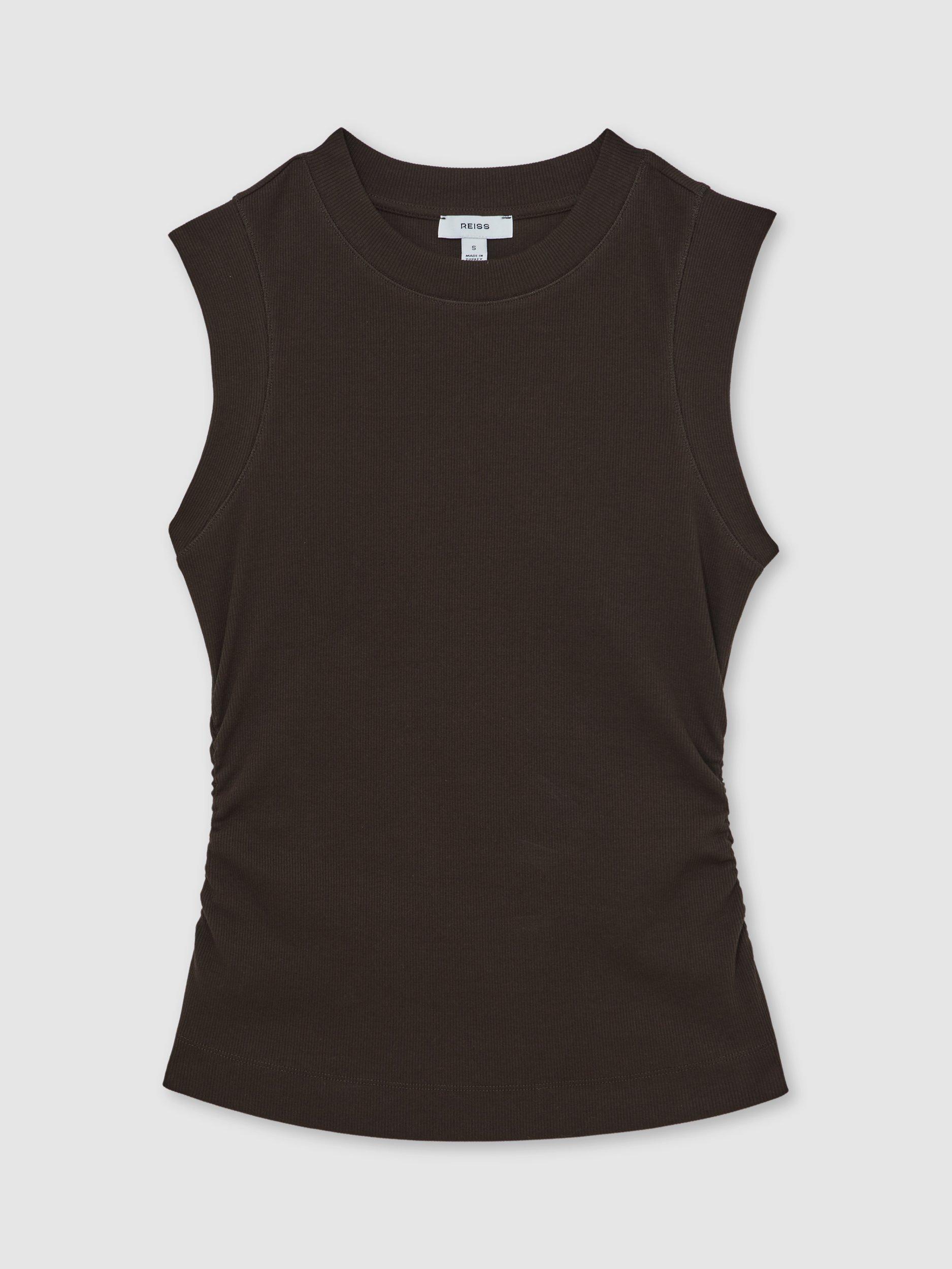 Product image 3 of 5, which shows Reiss Trudy Ruched Vest Top, Chocolate, XS