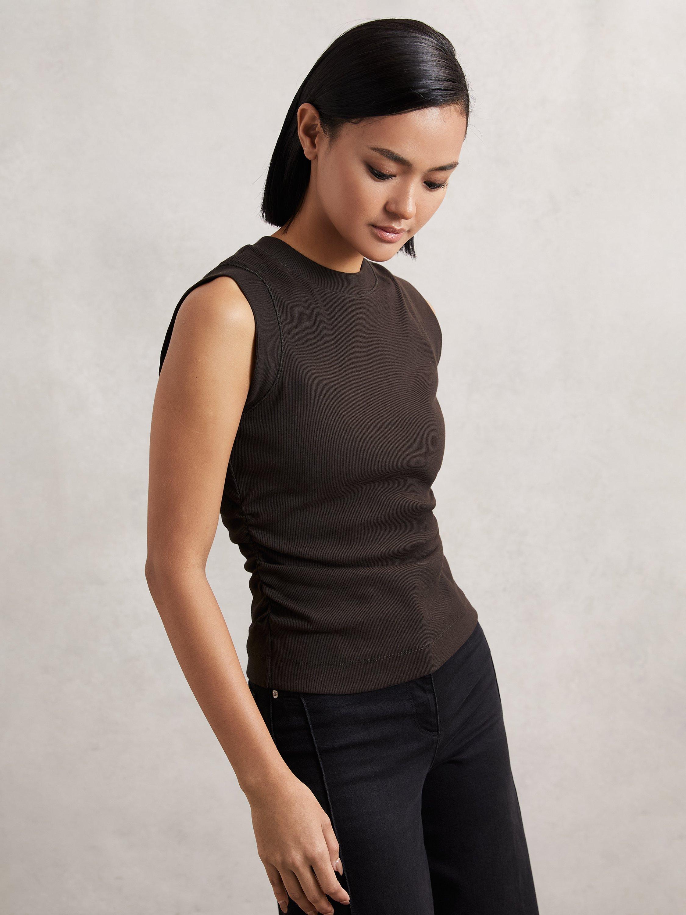 Product image 4 of 5, which shows Reiss Trudy Ruched Vest Top, Chocolate, XS