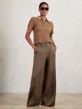 Reiss Ashby Pure Linen Wide Leg Trousers, Chocolate Brown
