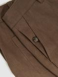 Reiss Ashby Pure Linen Wide Leg Trousers, Chocolate Brown