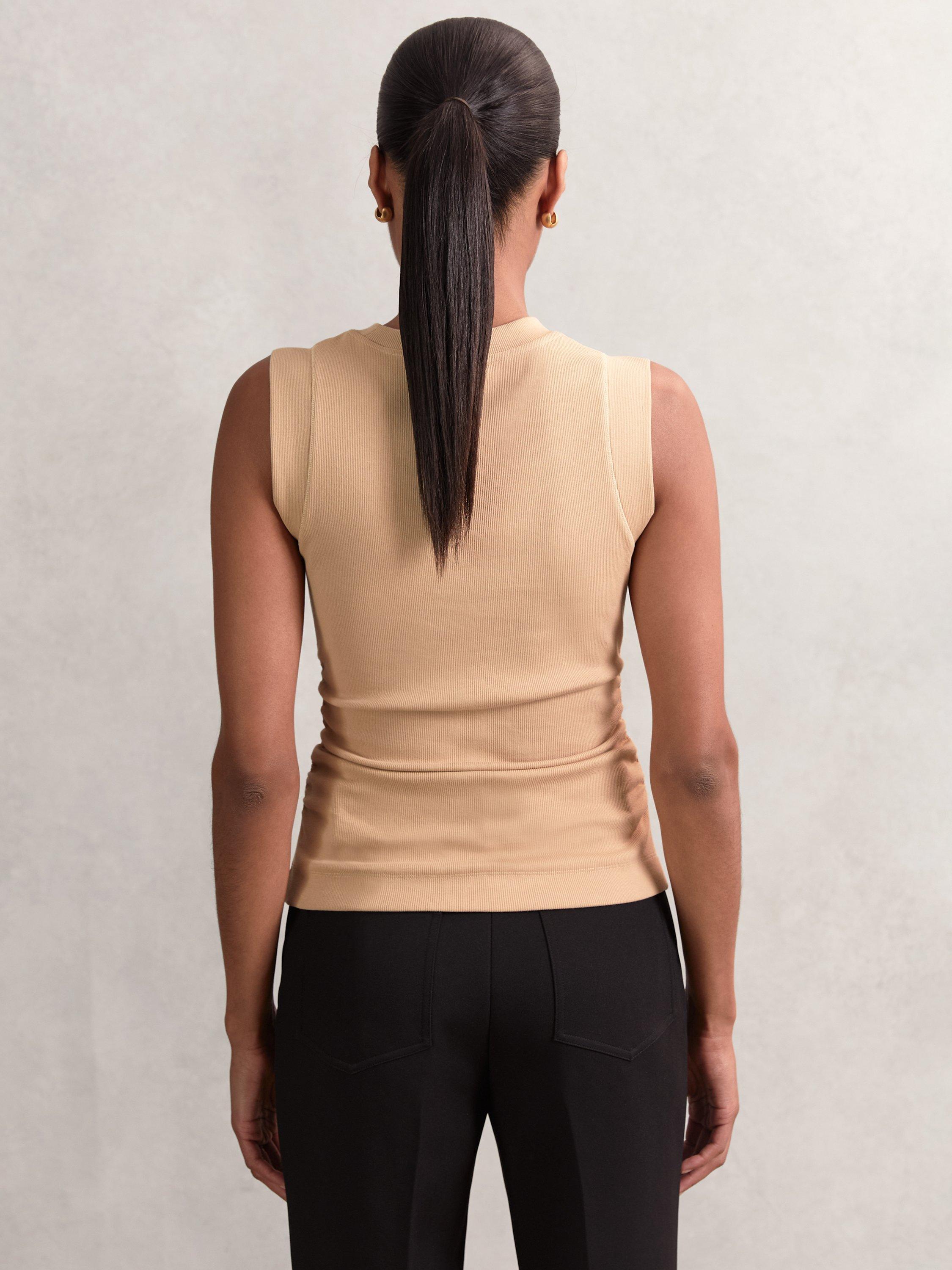 Product image 2 of 5, which shows Reiss Trudy Ruched Vest Top, Camel, XS