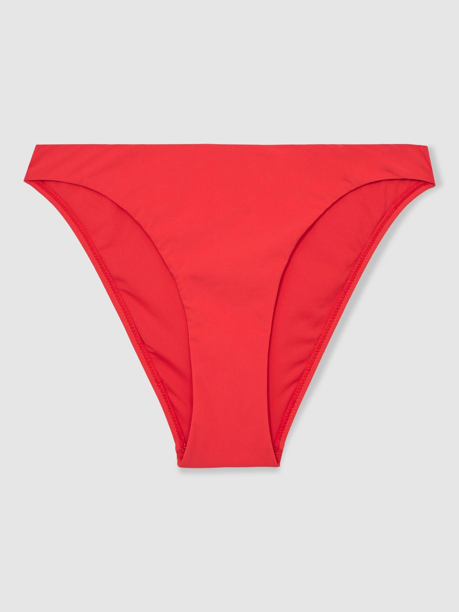 Product image 3 of 5, which shows Reiss Carina Plain Bikini Bottoms, Coral Red, 8