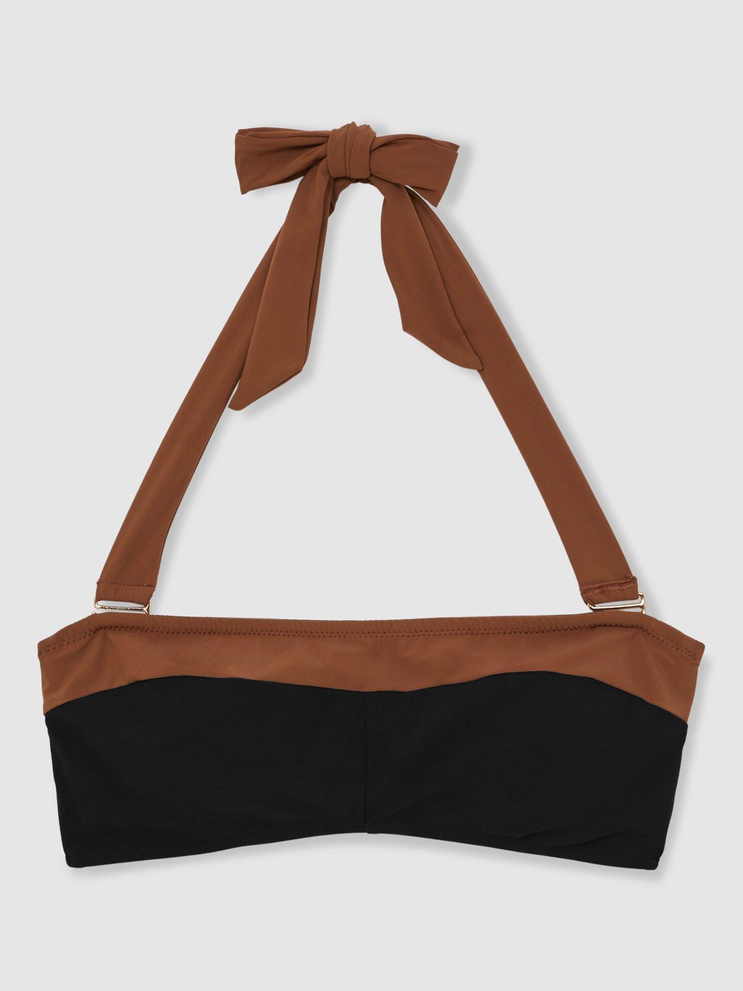 Product image 3 of 4, which shows Reiss Nala Colour Block Bikini Top, Black/Tan, 6