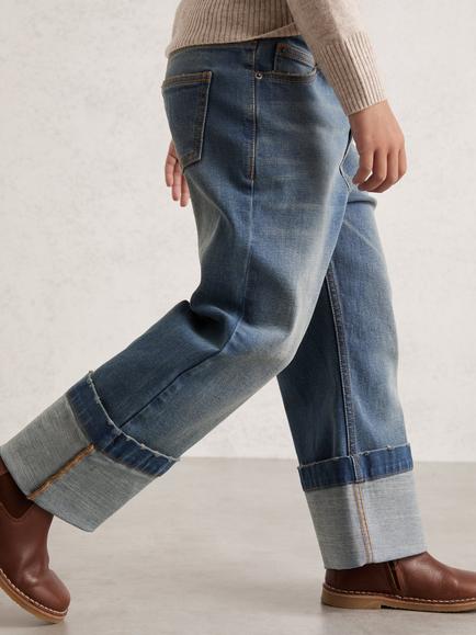Reiss Kids' Belinda Relaxed Turn Up Jeans, Blue - view 2, Blue