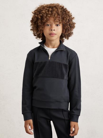Reiss Kids' Selin Zip Neck Sweatshirt, Navy Blue, Navy Blue