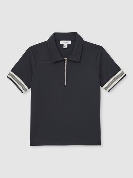 Reiss Kids' Willis Short Sleeved Polo Shirt, Navy Blue