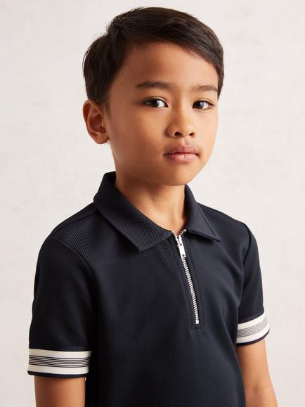 Reiss Kids' Willis Short Sleeved Polo Shirt - view 2, Navy Blue
