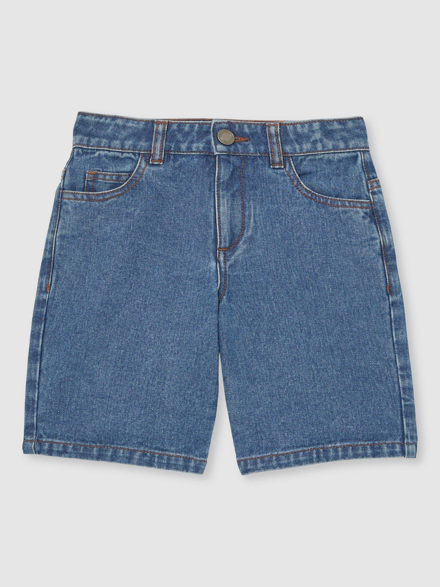 Product image 1 of 4, which shows Reiss Bryan Denim Bermuda Shorts, Mid Blue, 3-4 years