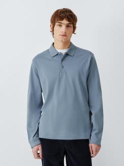 John Lewis Interlock Cotton Long Sleeve Polo Shirt, Flint Stone
