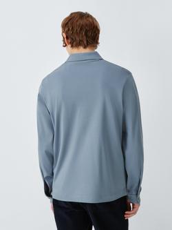 John Lewis Interlock Cotton Long Sleeve Polo Shirt - view 2, Flint Stone