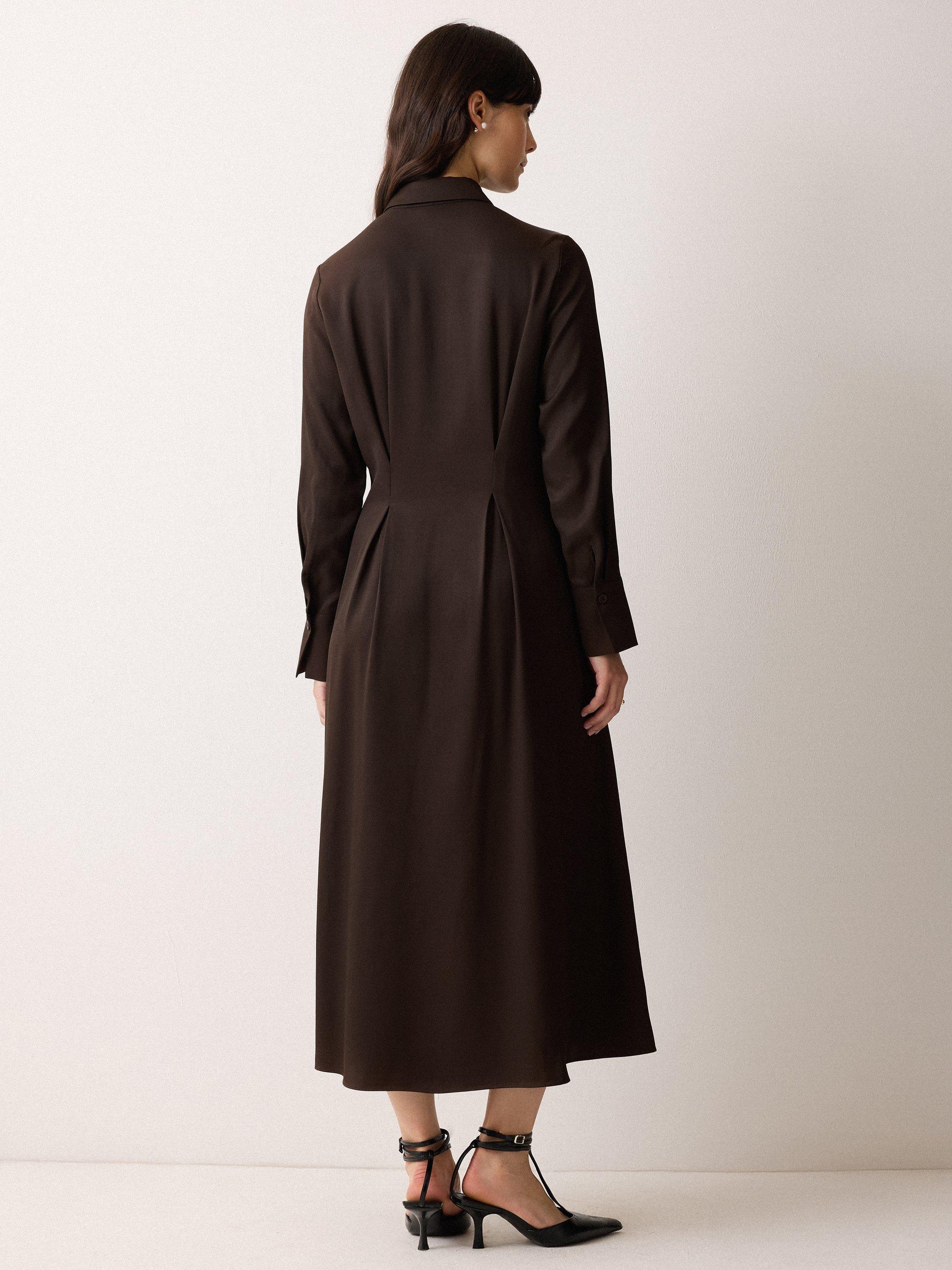 Product image 2 of 6, which shows Jigsaw Relaxed Drape Shirt Dress, Brown, 10