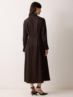 Jigsaw Relaxed Drape Shirt Dress, Brown - view 2, Brown