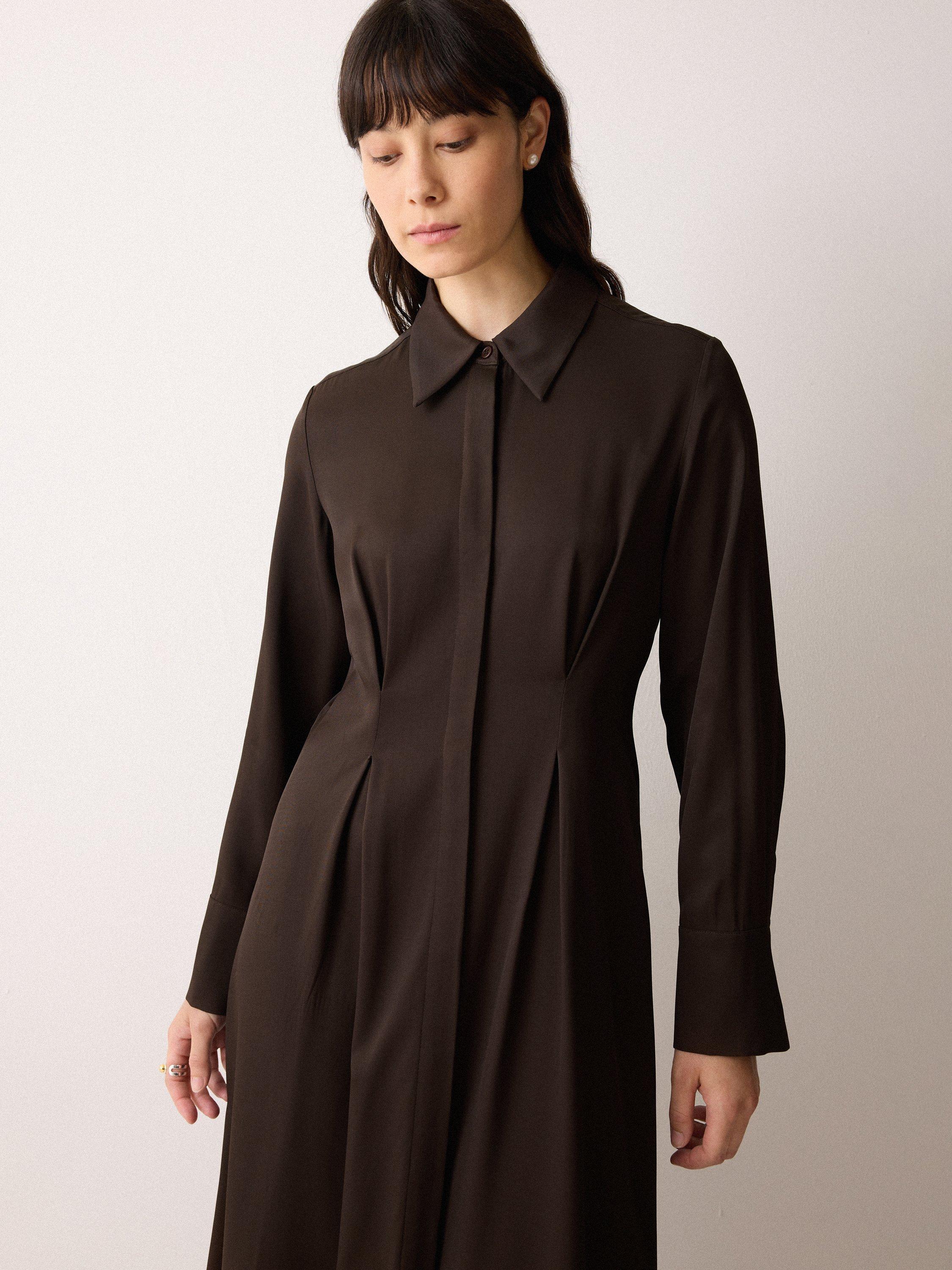 Product image 3 of 6, which shows Jigsaw Relaxed Drape Shirt Dress, Brown, 10