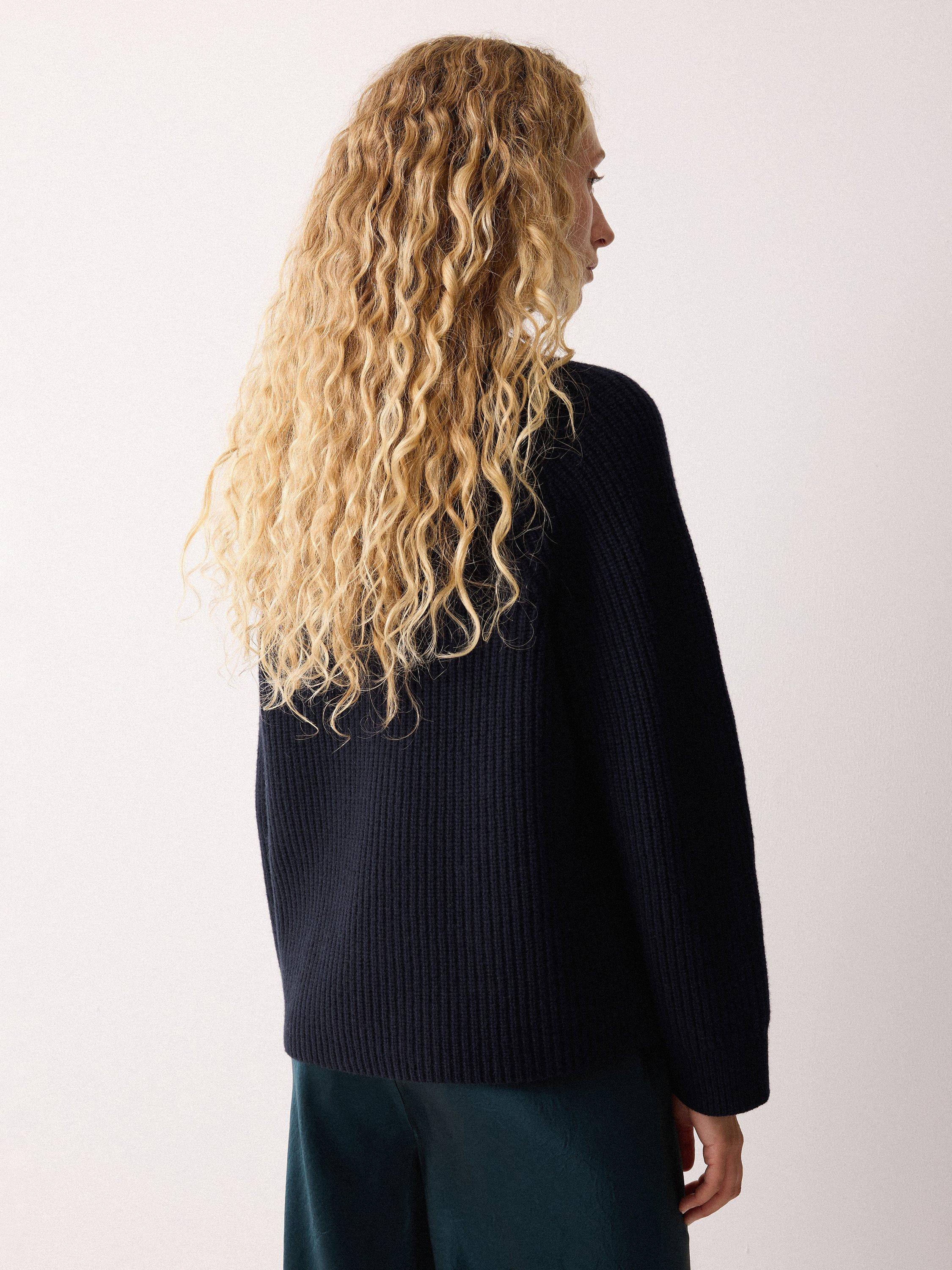 Product image 2 of 5, which shows Jigsaw Fisherman's Rib Pure Wool Jumper, Navy, S