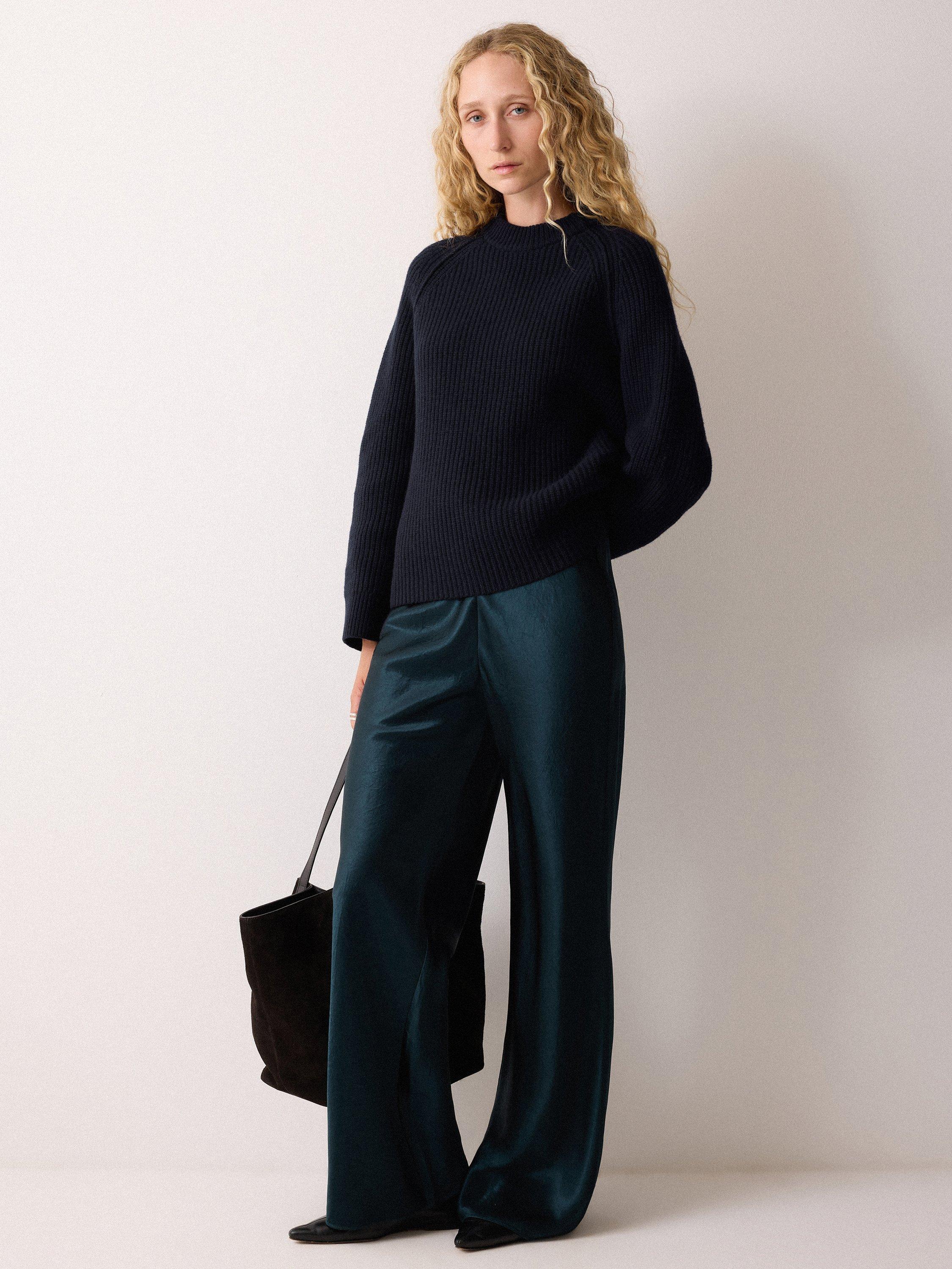 Product image 4 of 5, which shows Jigsaw Fisherman's Rib Pure Wool Jumper, Navy, S