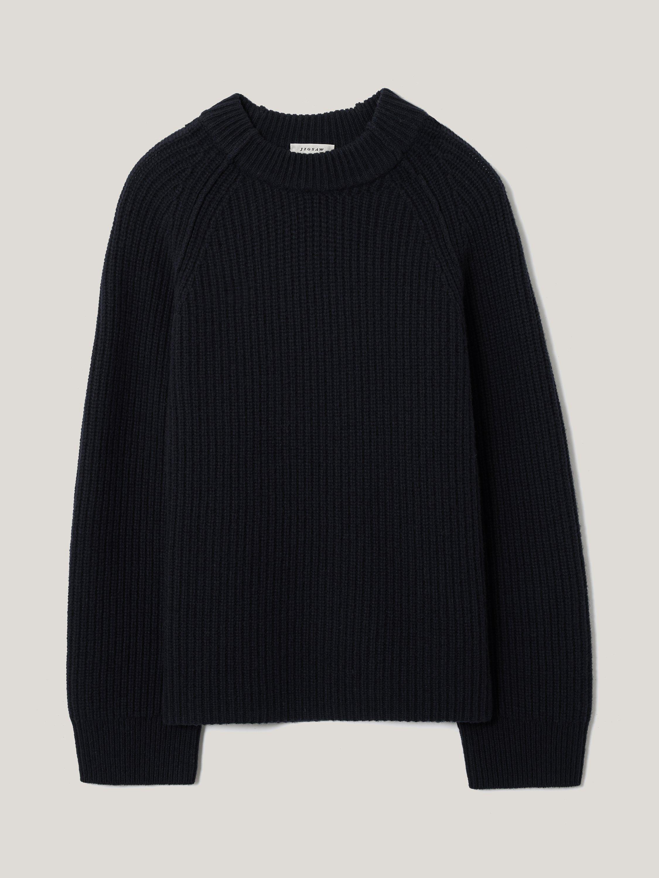 Product image 5 of 5, which shows Jigsaw Fisherman's Rib Pure Wool Jumper, Navy, S