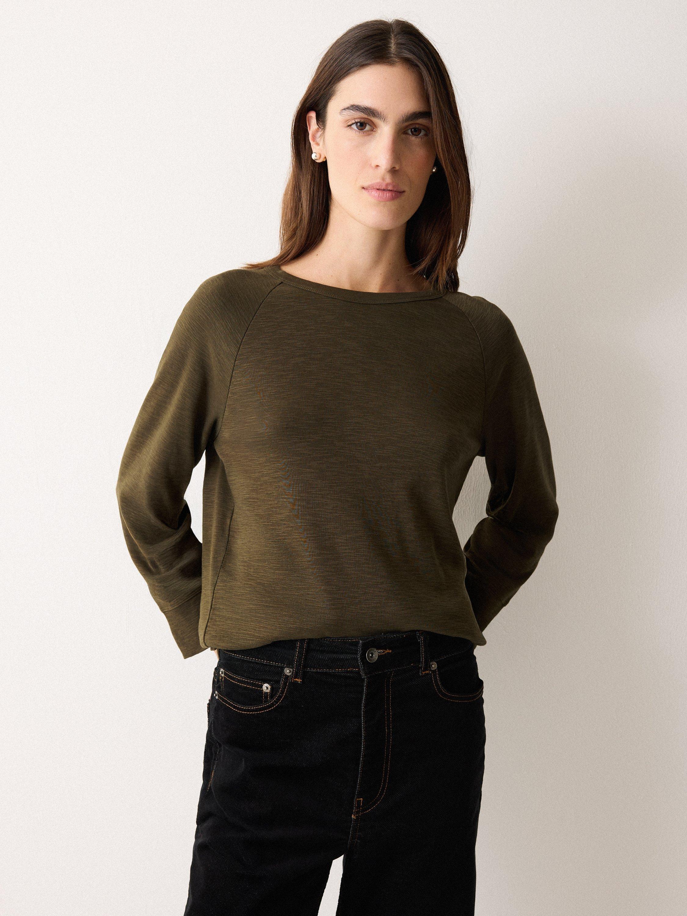 Product image 1 of 5, which shows Jigsaw Luxe Raglan Sleeve T-Shirt, Shadow Forest, XS