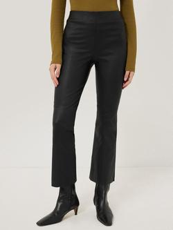 Jigsaw Stretch Leather Kick Flare Trousers, Black