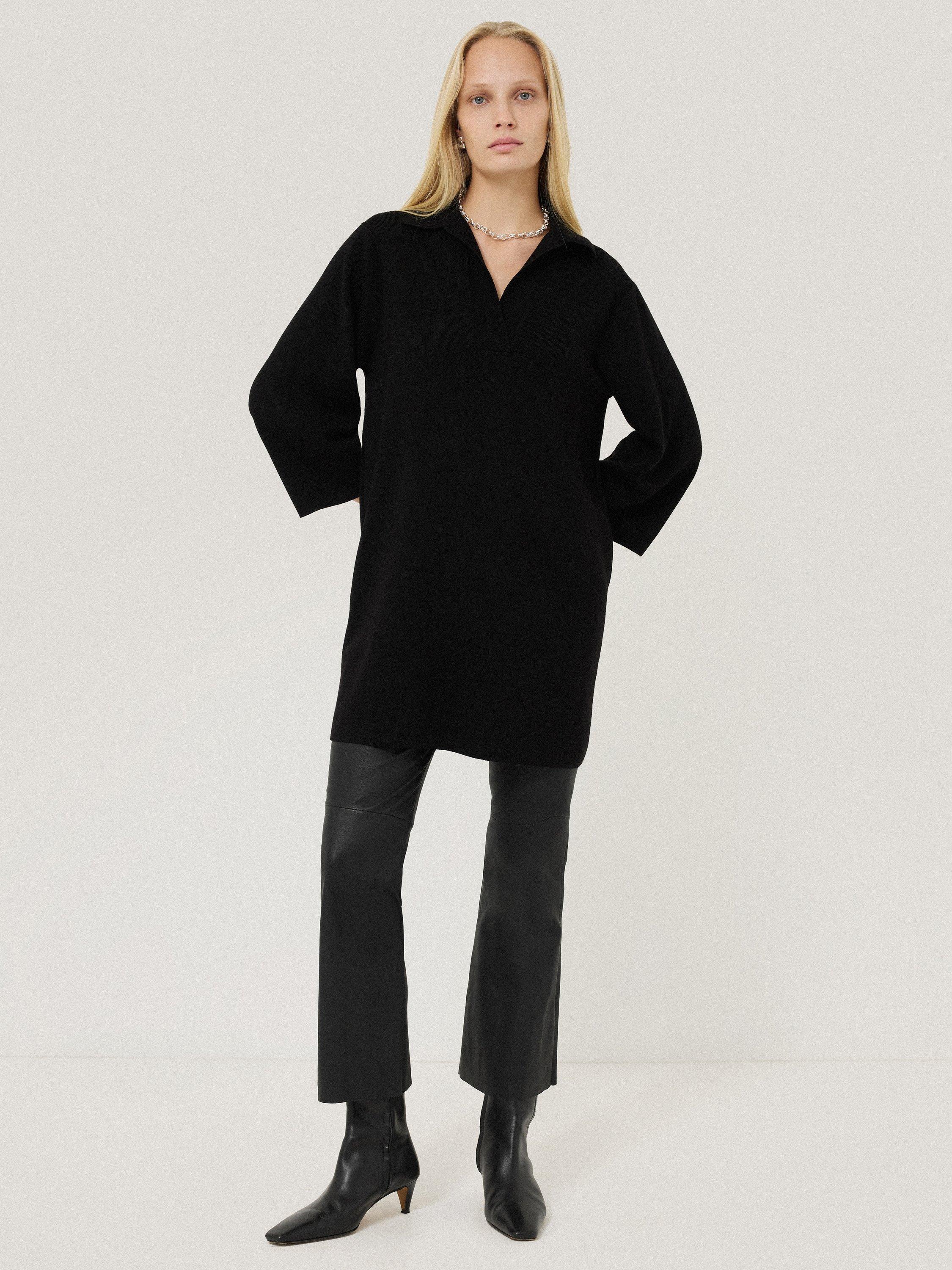 Product image 4 of 7, which shows Jigsaw Stretch Leather Kick Flare Trousers, Black, 12