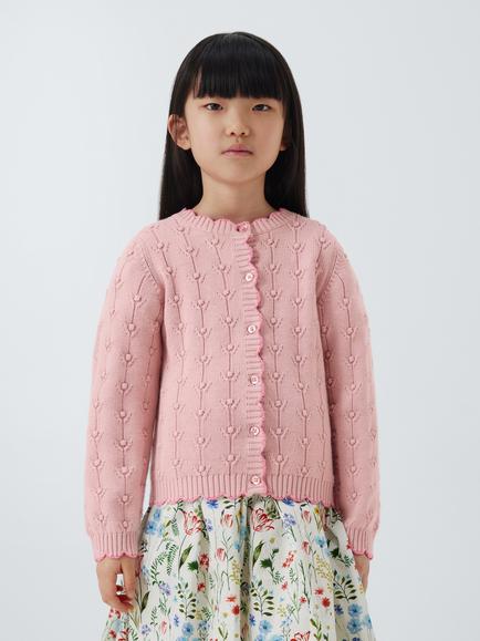 John Lewis Heirloom Collection Kids' Tulip Textured Cardigan, Comfy Pink - view 2, Comfy Pink