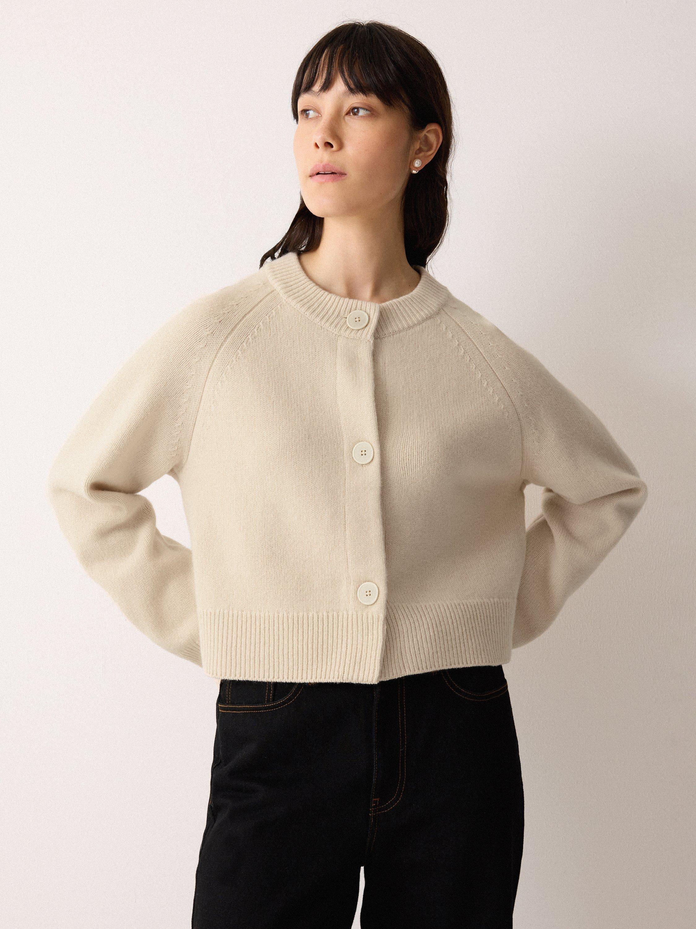 Product image 1 of 5, which shows Jigsaw Wool Cropped Raglan Cardigan, Cream, L