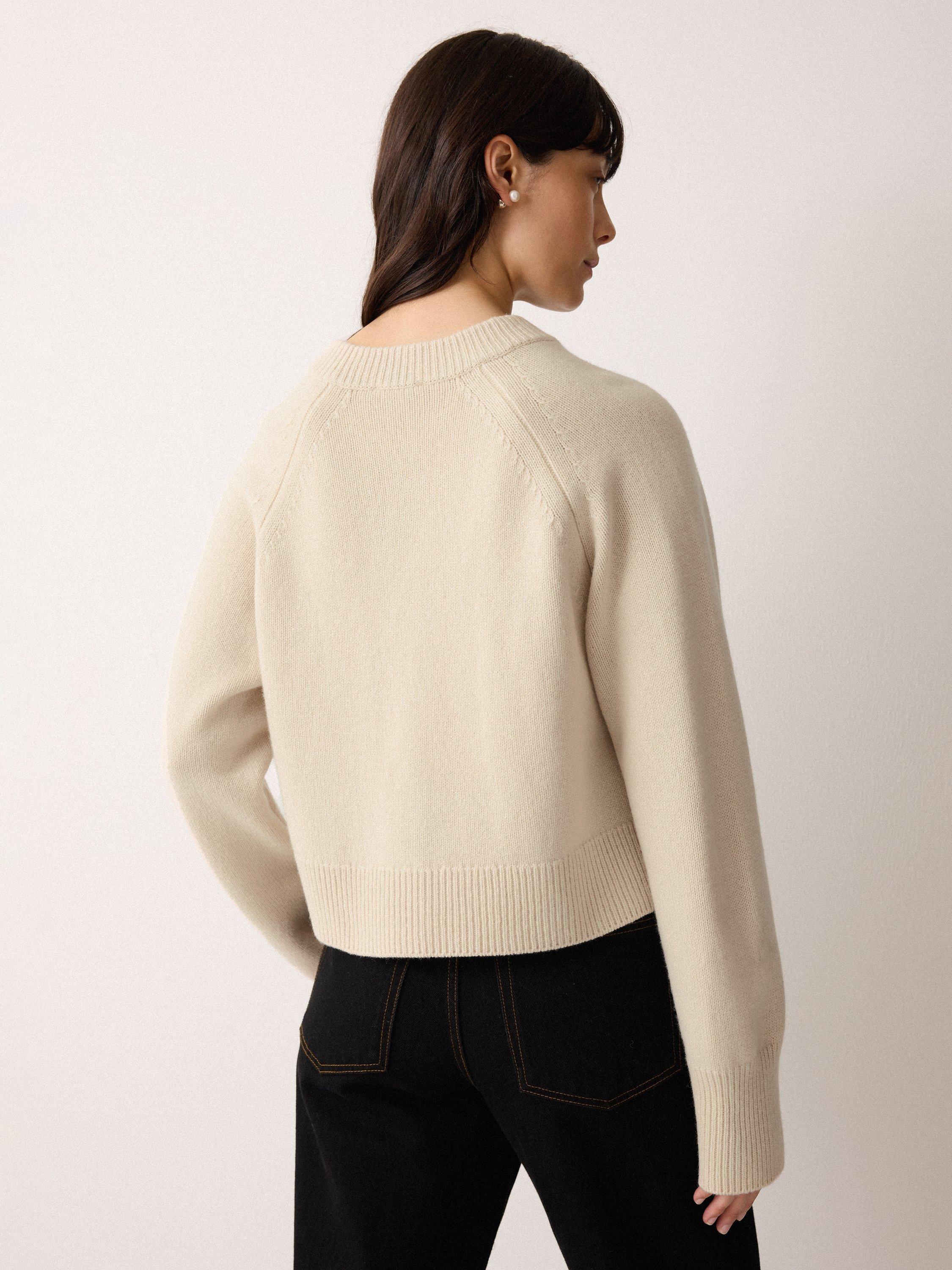 Product image 2 of 5, which shows Jigsaw Wool Cropped Raglan Cardigan, Cream, L