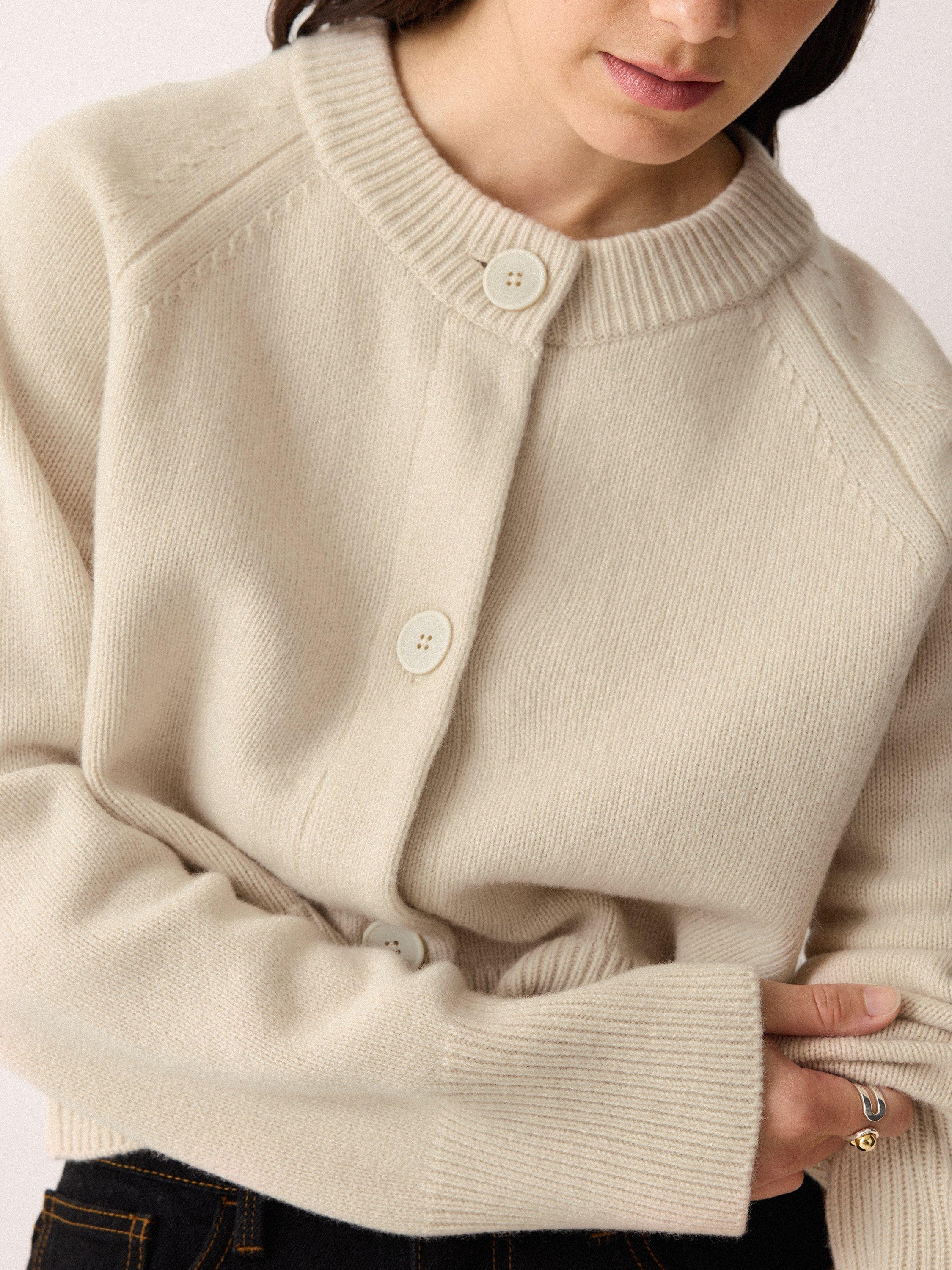 Product image 3 of 5, which shows Jigsaw Wool Cropped Raglan Cardigan, Cream, L