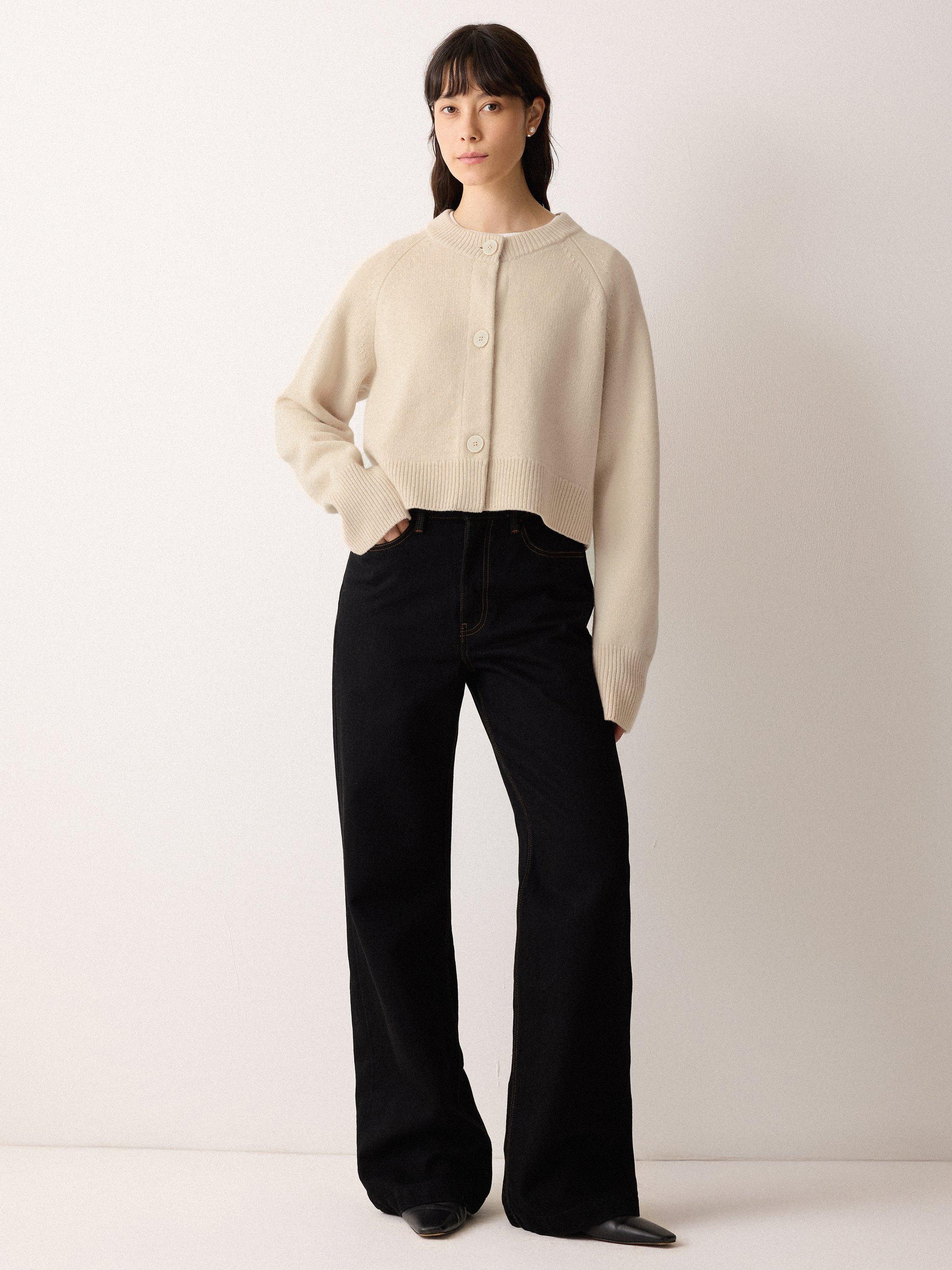 Product image 4 of 5, which shows Jigsaw Wool Cropped Raglan Cardigan, Cream, L