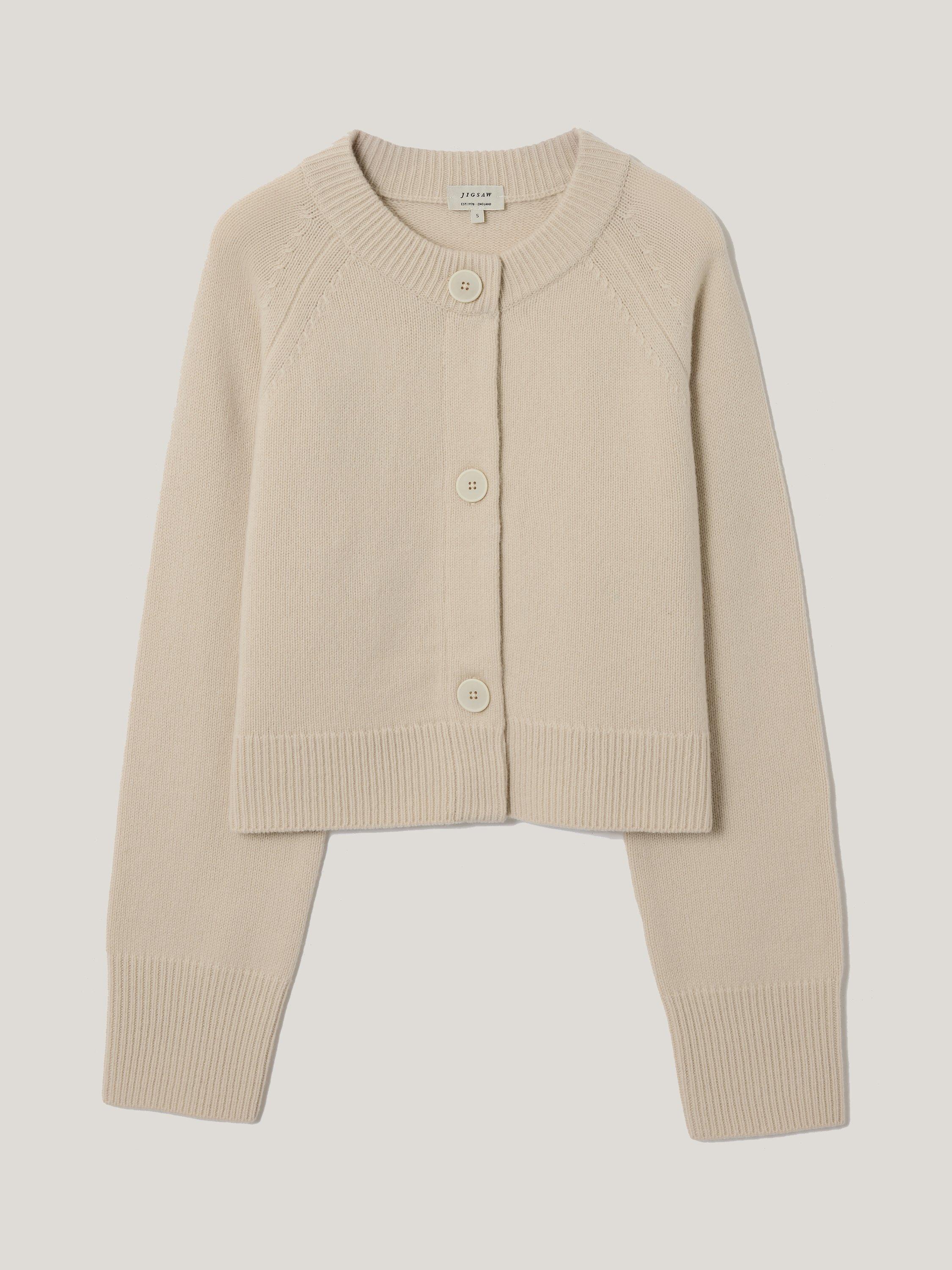 Product image 5 of 5, which shows Jigsaw Wool Cropped Raglan Cardigan, Cream, L