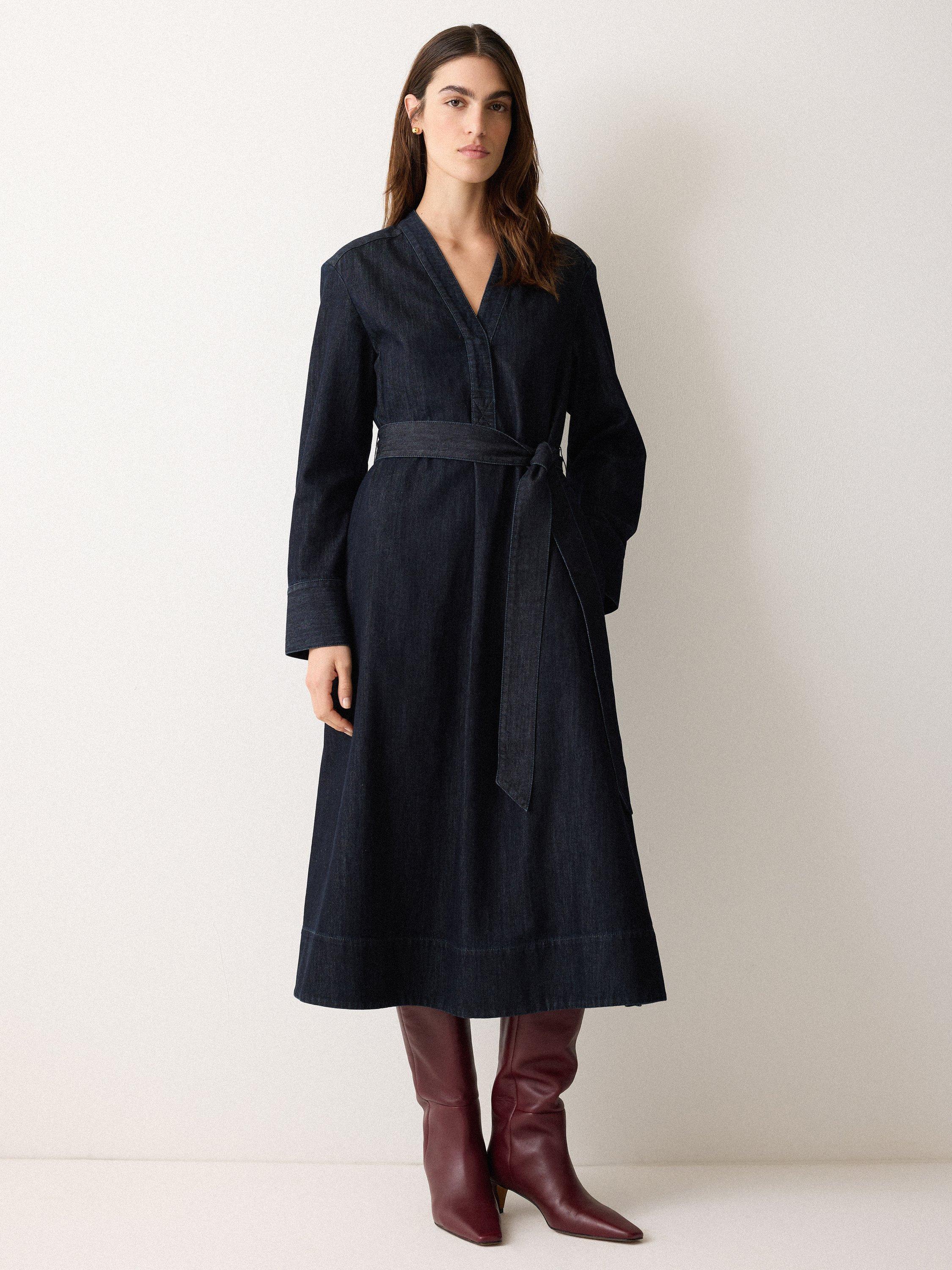 Product image 1 of 6, which shows Jigsaw Belted Denim Dress, Indigo, 6