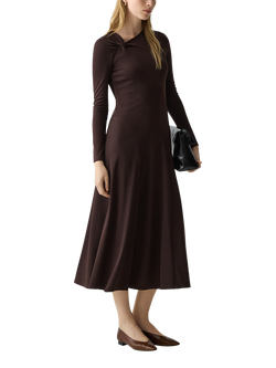 Theory Twist Shoulder Jersey Dress, Brown - view 2, Brown