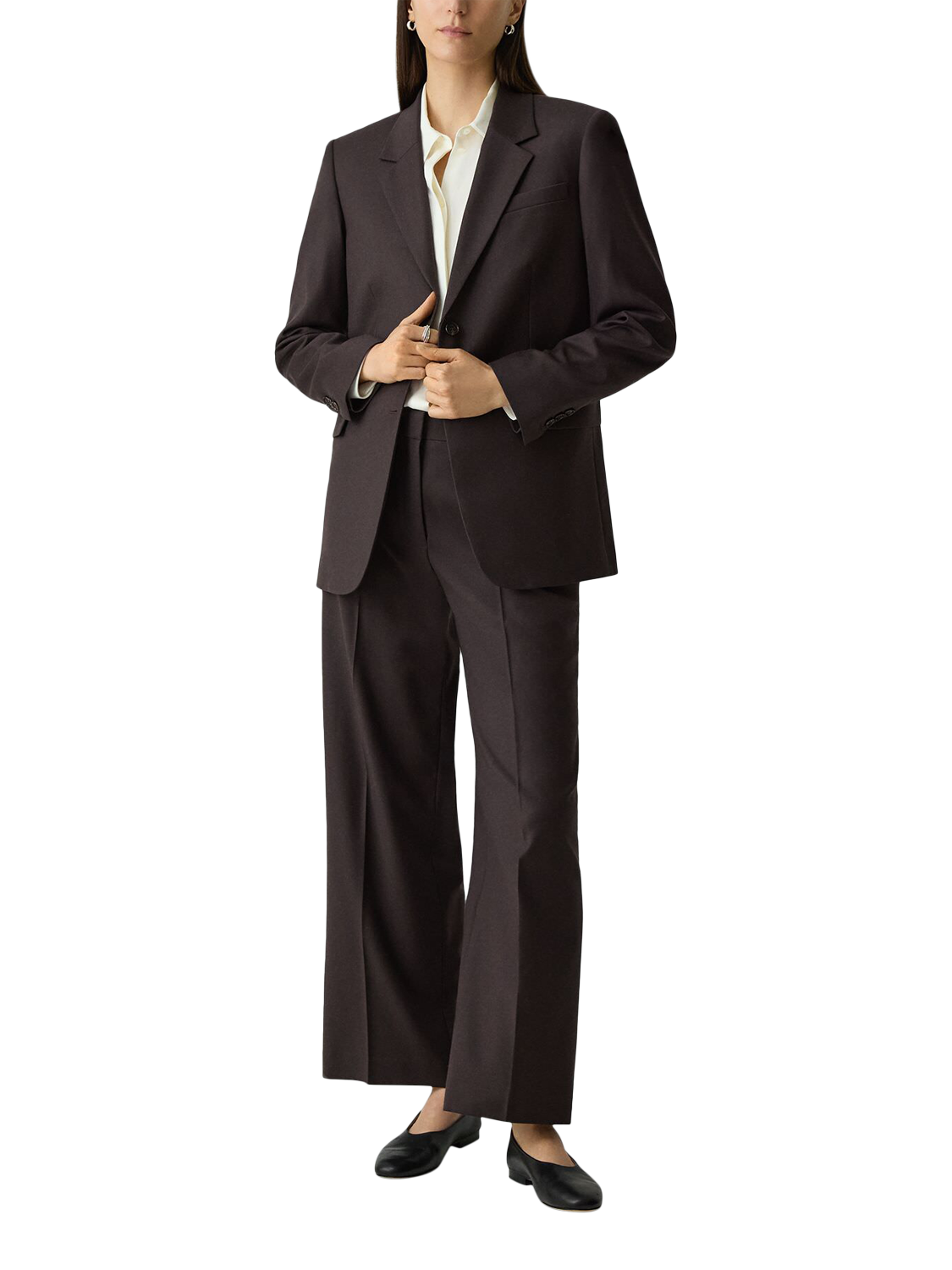 Product image 1 of 4, which shows Theory Single-Breasted Oversized Straight Fit Blazer , Dark Brown, 8
