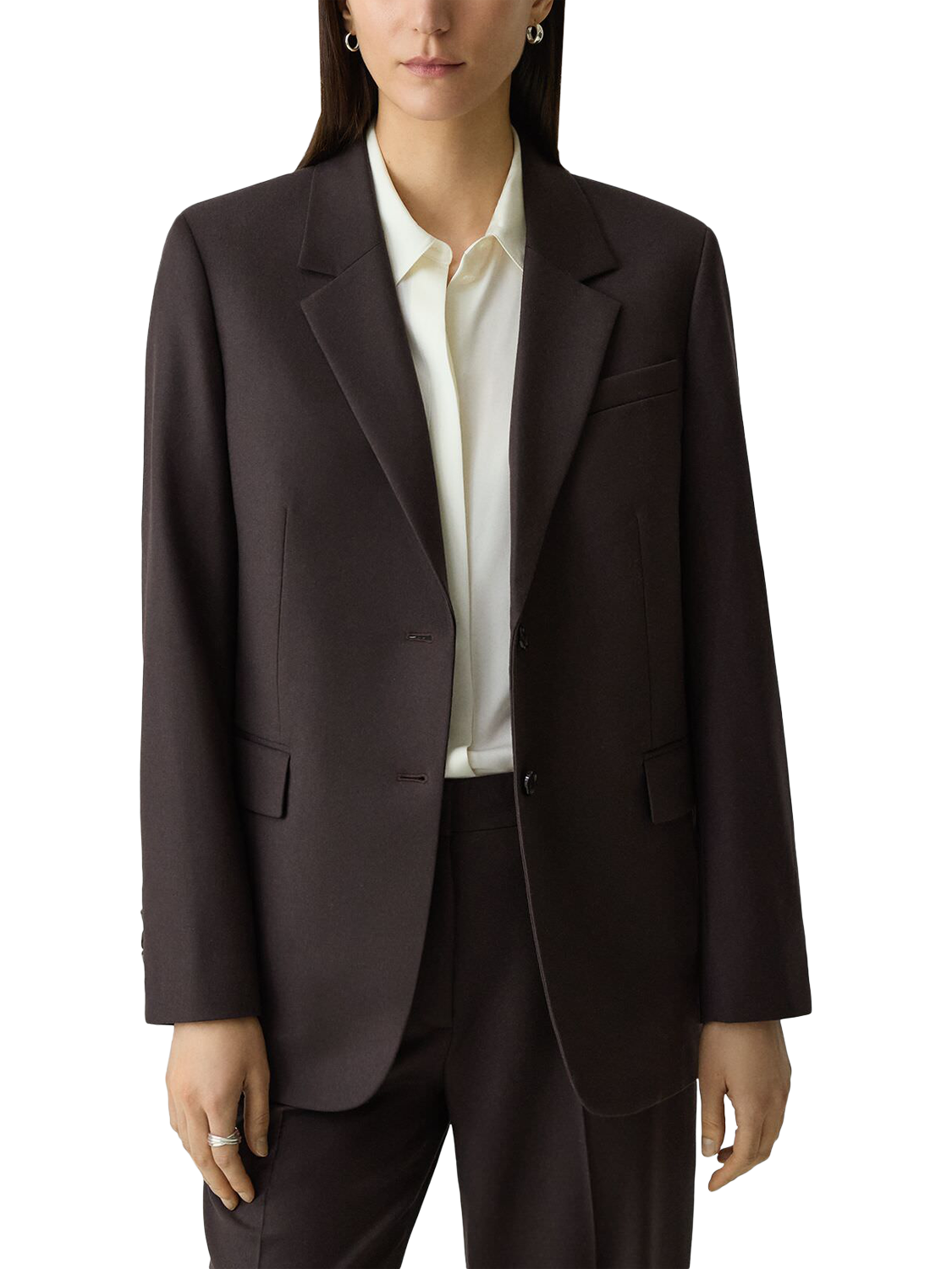 Product image 2 of 4, which shows Theory Single-Breasted Oversized Straight Fit Blazer , Dark Brown, 8