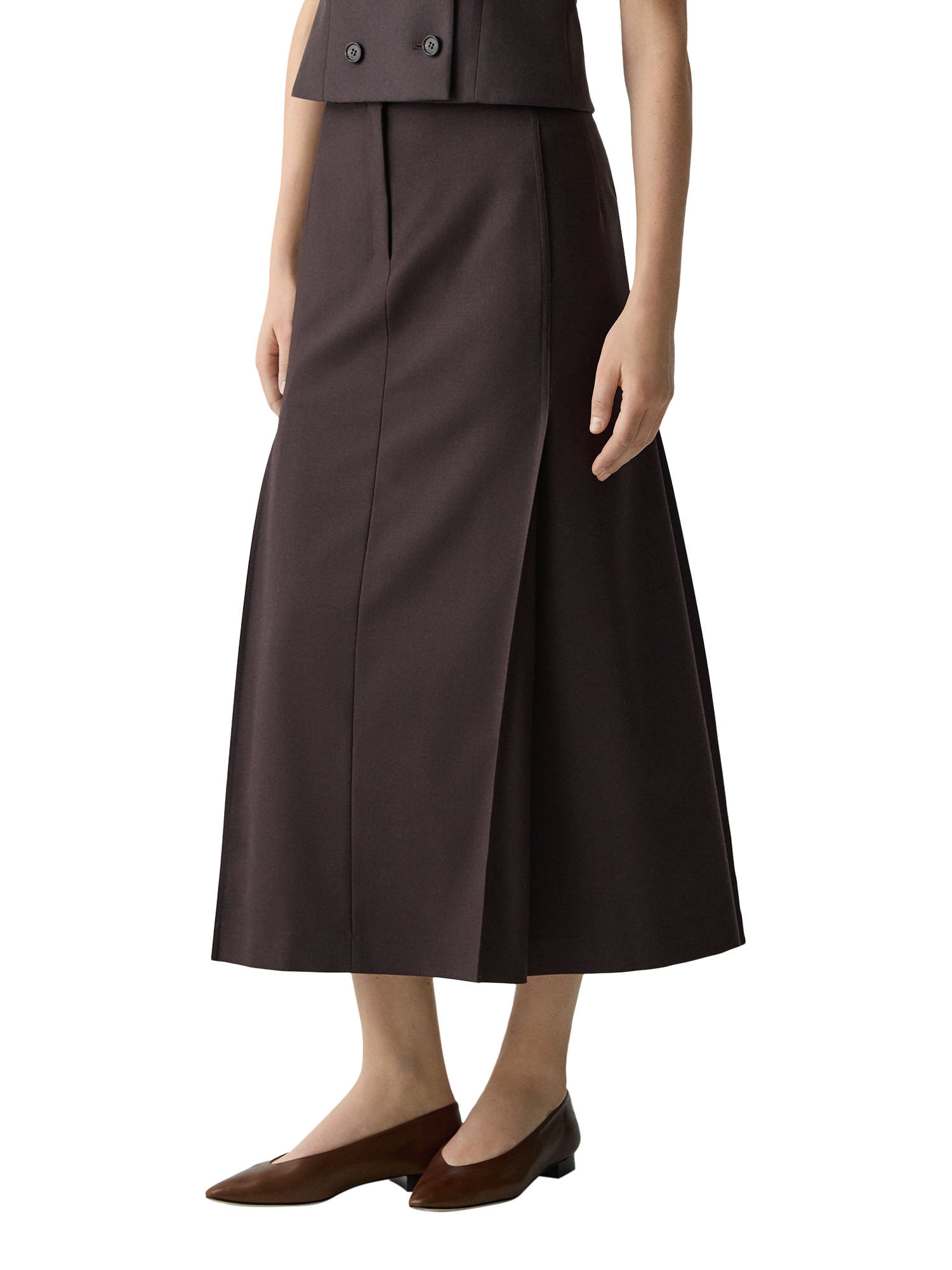 Product image 4 of 5, which shows Theory High Waist Deep Pleated Maxi Skirt , Dark Brown, 8