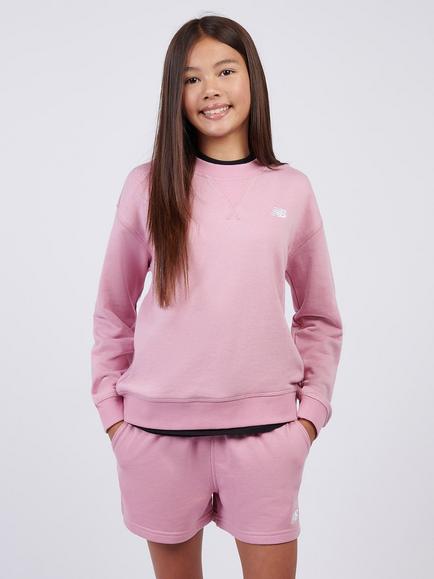 New Balance Kids' Brush Back Small Logo Crew Sweatshirt, Pink Taffy, Pink Taffy
