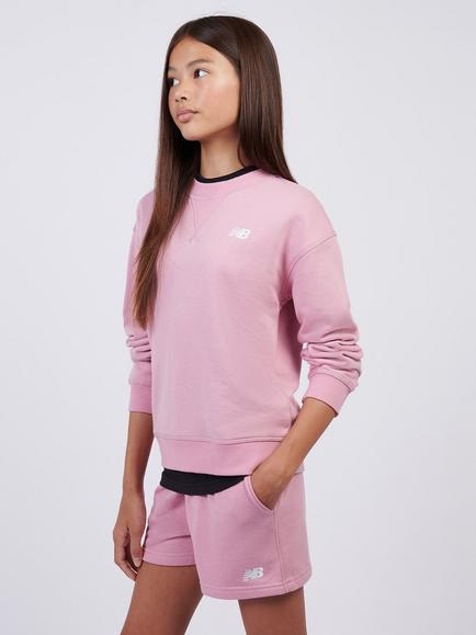 New Balance Kids' Brush Back Small Logo Crew Sweatshirt, Pink Taffy - view 2, Pink Taffy