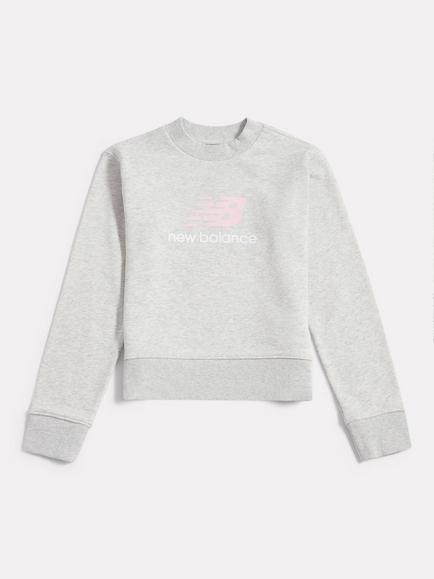New Balance Kids' Brush Back Stacked Logo Crew Sweatshirt, Ash Heather, Ash Heather