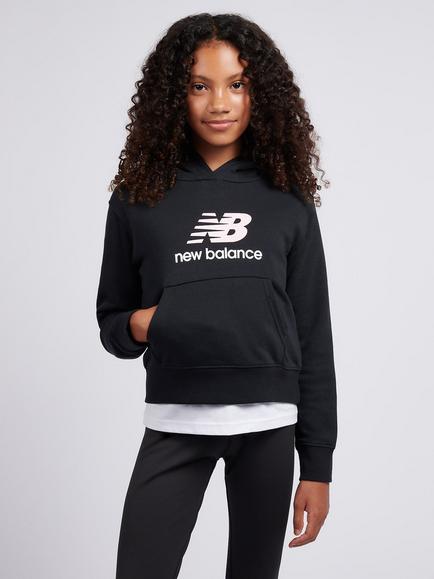 New Balance Kids' Brush Back Stacked Logo Hoodie, Caviar