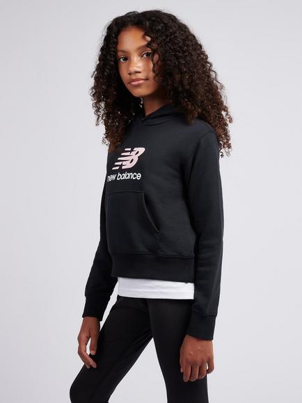 New Balance Kids' Brush Back Stacked Logo Hoodie - view 2, Caviar