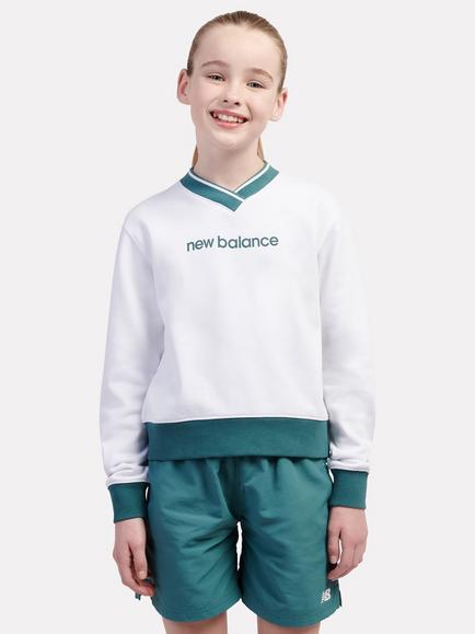 New Balance Kids' Flower V-Neck Sweatshirt, Bright White/Green, Bright White/Green